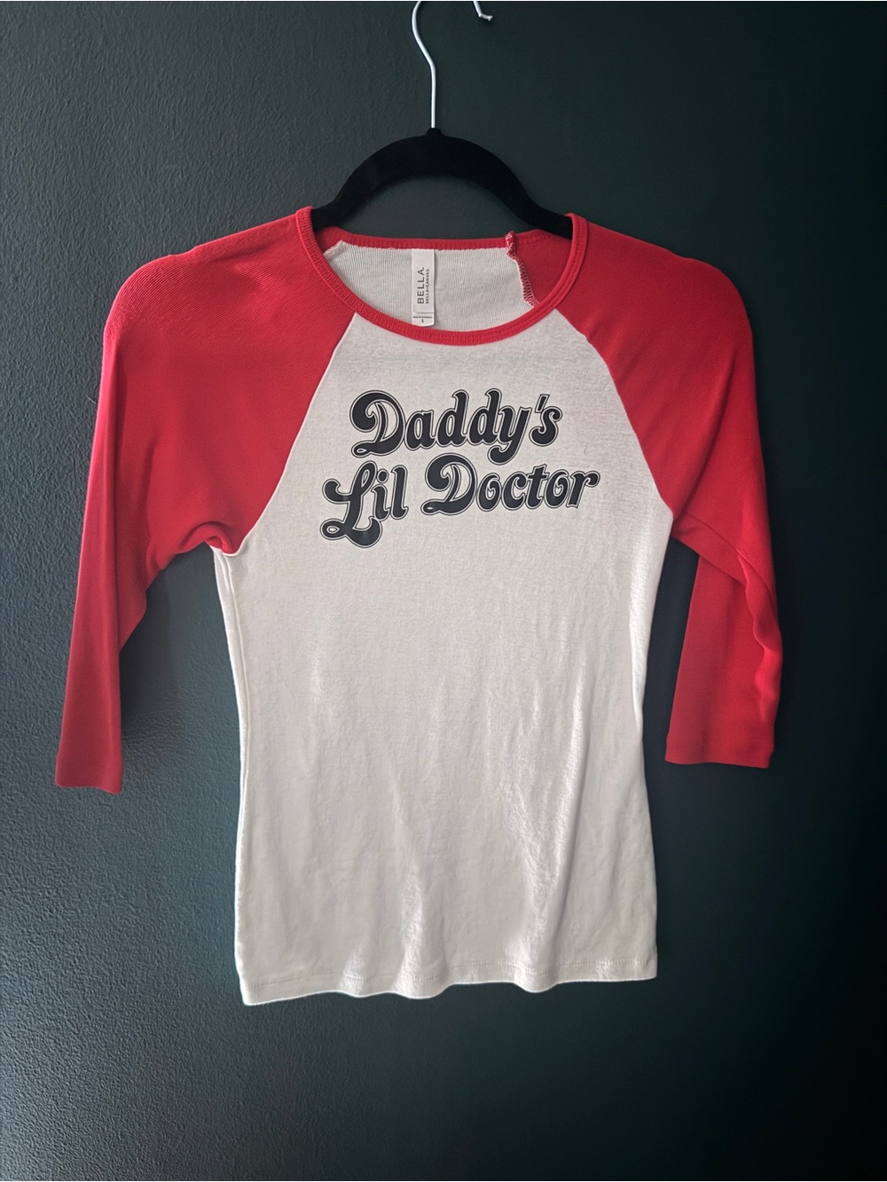 Bella Canvas Red & White Raglan "Daddy's Lil Doctor" Tee